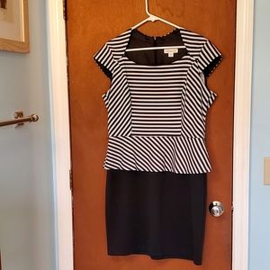 Preppy Coldwater Creek Buisness Attire Black and White Stripped Fitted Dress